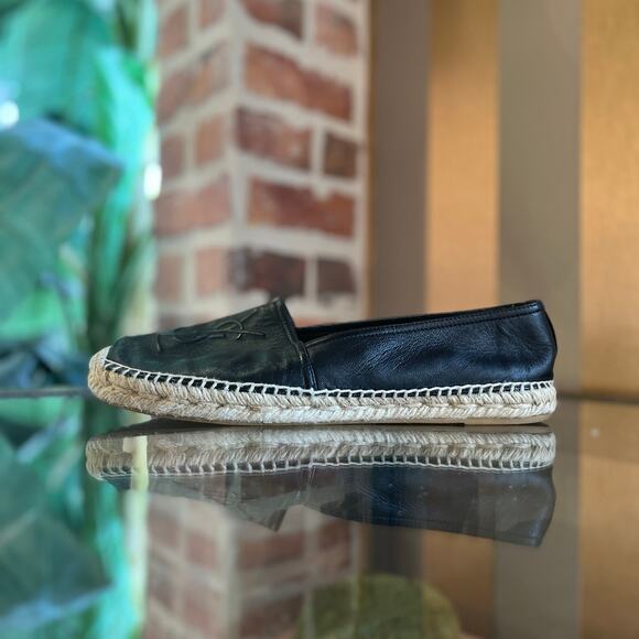 Saint Laurent YSL Black Lambskin Leather Espadrilles SZ 40 (US 10)